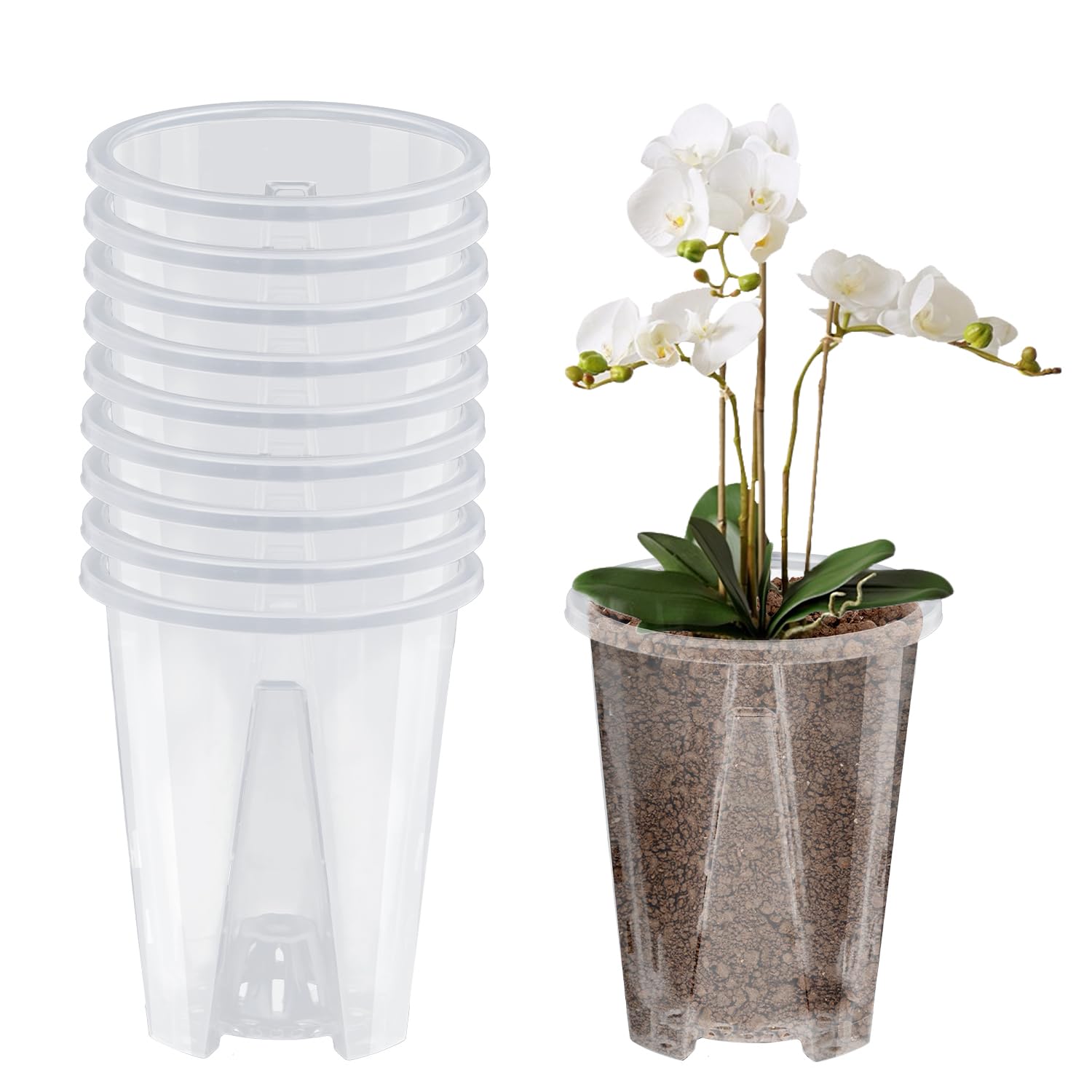 10 Pieza Maceta de Plástico Transparente, Maceta Orquidea Reutilizable, Macetas para Orquídeas, Maceta de Plásticos con Agujeros de Drenaje, Maceta Orquidea para Balcón Interior y Exterior (10cm)