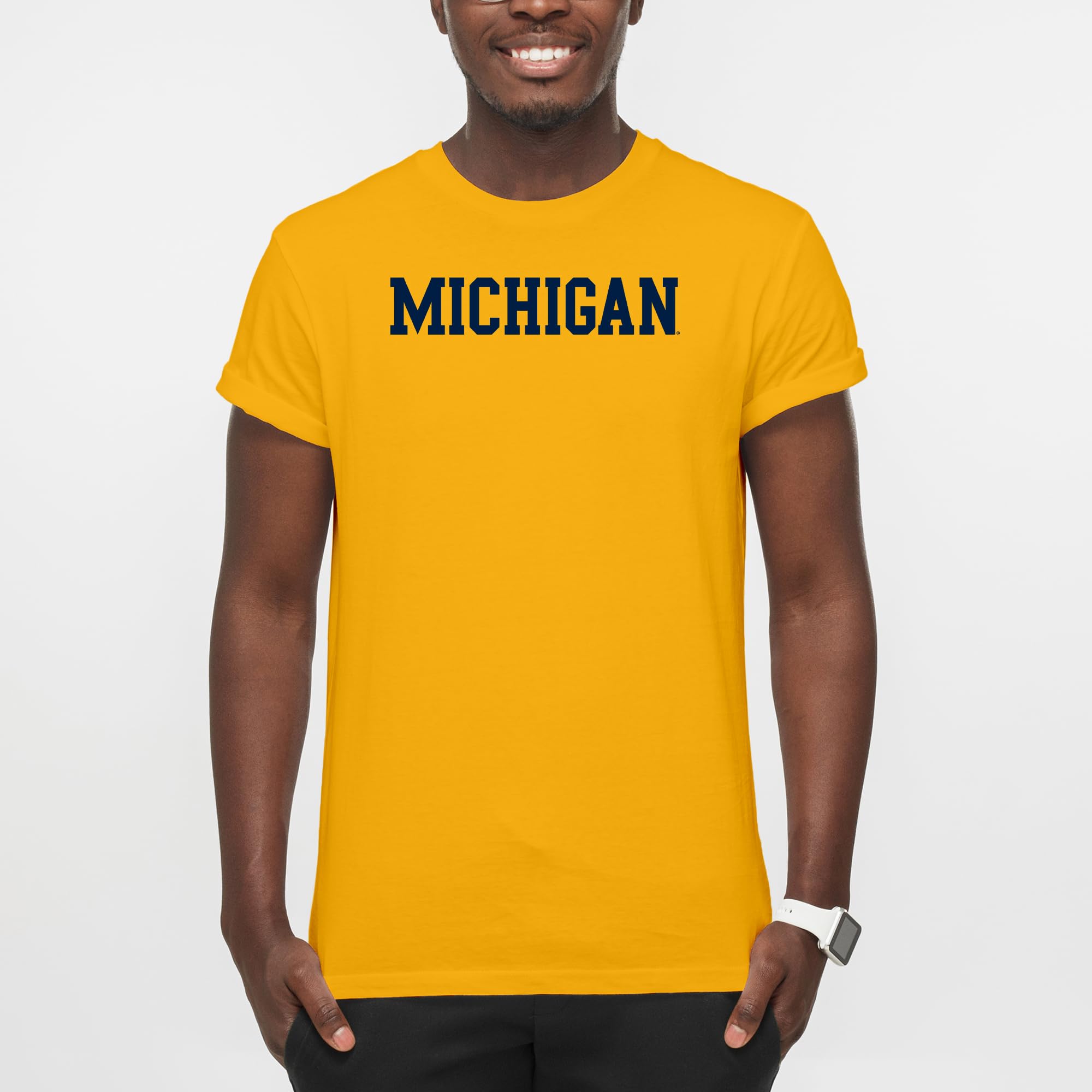 NCAA Basic Block, Team Color T-Shirt, College, University, Michigan Wolverines Gold, 4XL