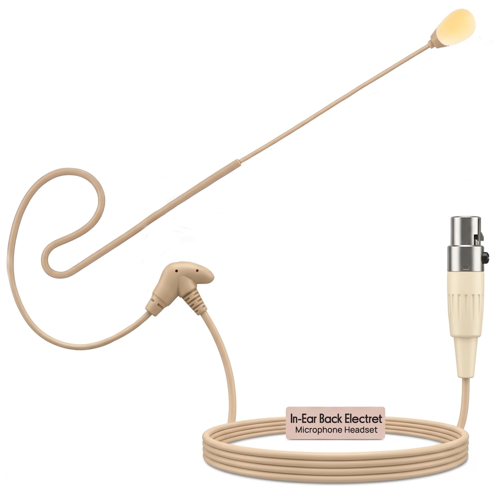Pyle Headset Microphone – Single Over-Ear In-Ear Head Mic with Omni Condenser, 1.2m Cable, Windscreen, Secure Fit for Presentations, Stage, Theatre & Fitness Instructors, Skin Tone