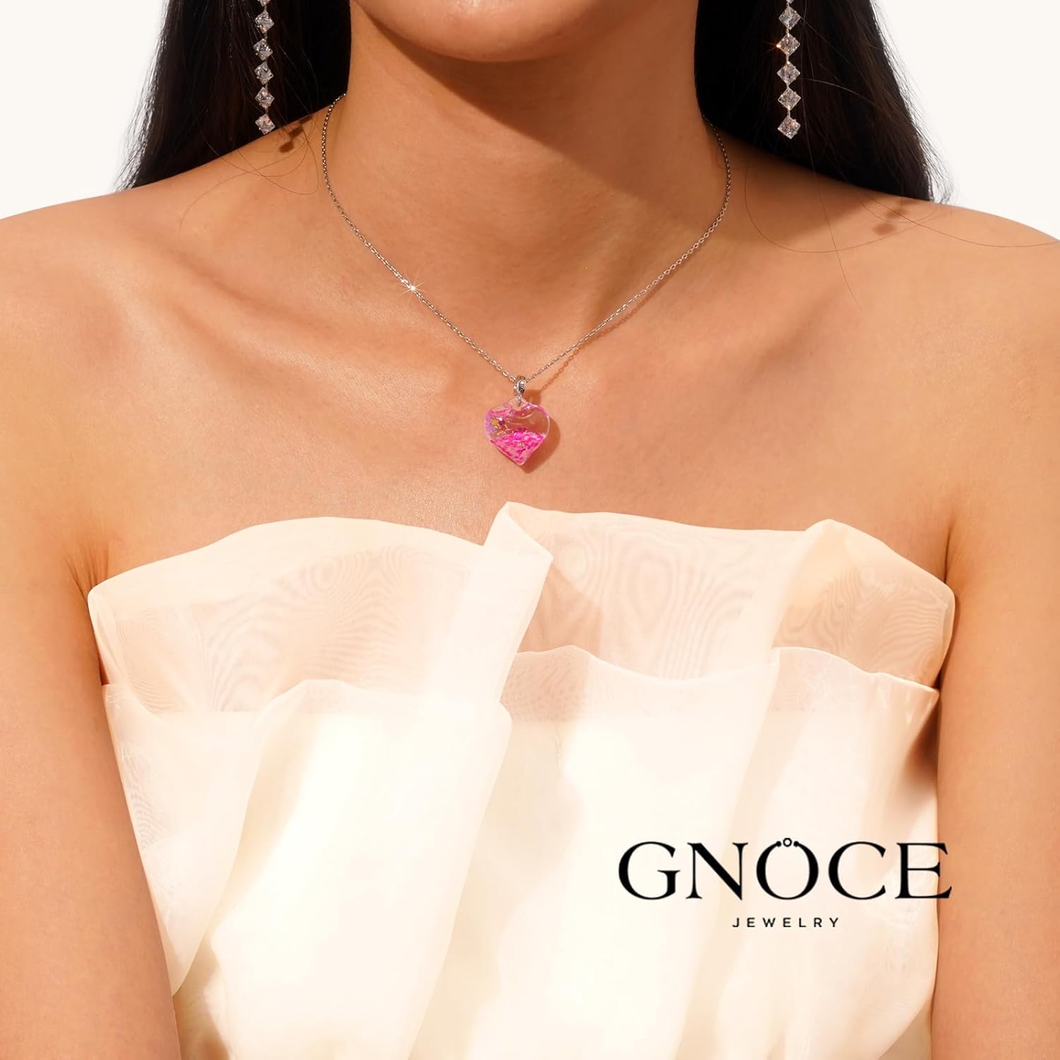 GNOCE Purple Pink Blue Glitter Heart Pendant Dangle Charm for Women,14K White Gold Plated S925 Sterling Silver BraceletNecklcae Charm for Her, Valentine Mother's Day Jewelry Gift - Image 5