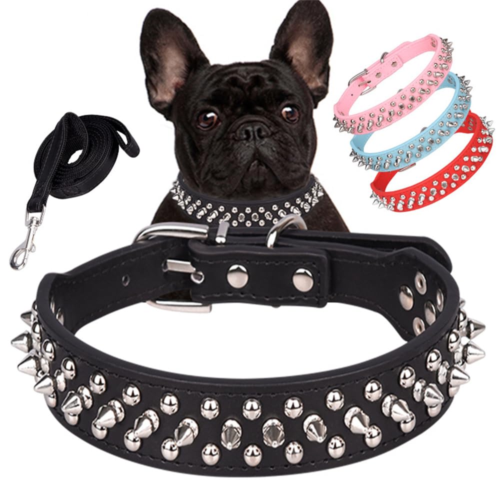 Light Blue Dog Spike Collars Leash Set,Mushroom Rivet Spike Puppy Collars Girls Boys Leather Studded Cat Collar Adjustable Metal Buckle for XXS XS
