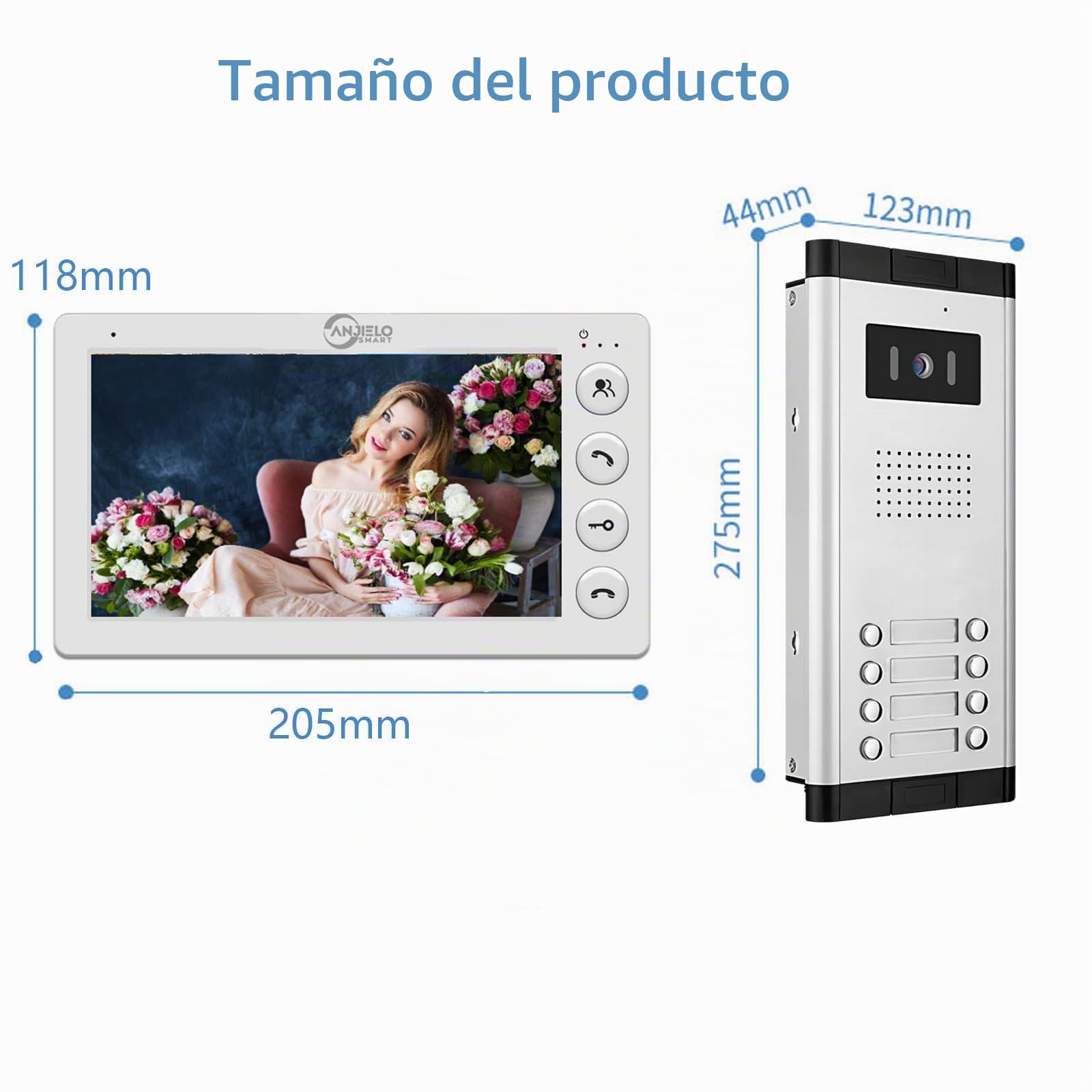 Videoportero con cable para apartamentos,2/3/4/5/6/8/10/12 unidades,Kit de videoportero de 7 pulgadas,Desbloqueo con una sola llave (1 Timbre + 8 Monitor)