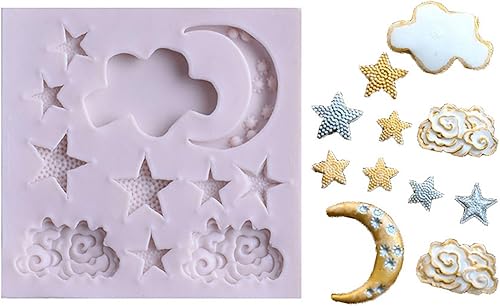 Miniatura 1 de Moldes de silicona con forma de nubes de luna y estrella, moldes de caramelo para bricolaje, pasteles, fondant, galletas, nubes, fondant, luna para