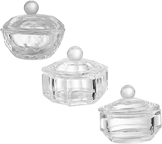 FRCOLOR 3 Pcs Mini Dappen Prato de Vidro Com Tampa Arte Do Prego Octógono Hexagonal Acrílico Pó Nail Art Ferramentas Copo de Vidro Copo Dappen Copo Recipiente de Vidro para Salão de Unhas
