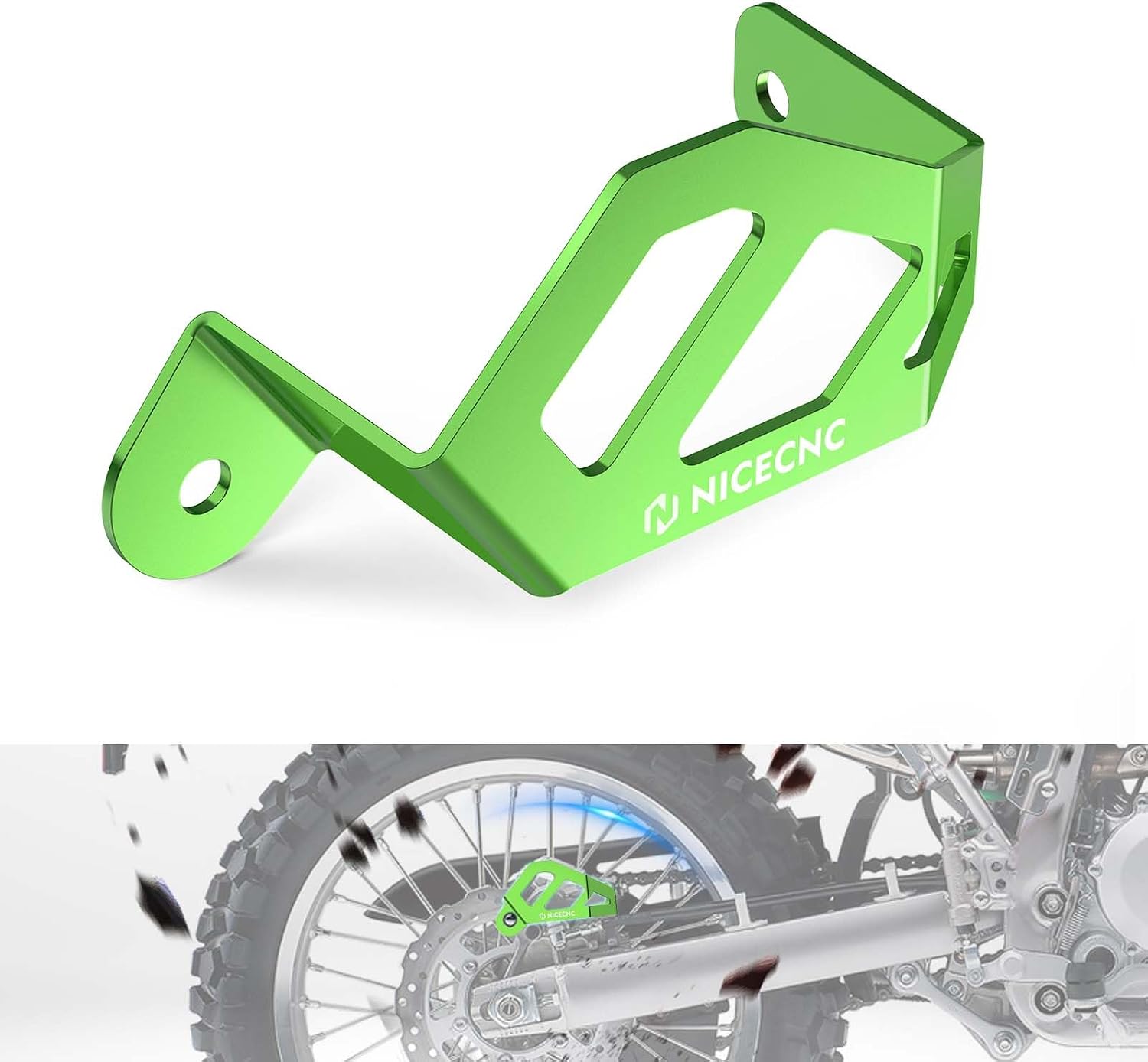 NICECNC Green Rear Caliper Guard Compatible with Kawasaki KX125 KX250 KX500 1994-2002 KDX200R KLX300R 1997-2002 KDX200 1995-2002 KLX250SF 2009-2010 KLX250S 2010-2014 KLX250 2018-2020 See Fitment