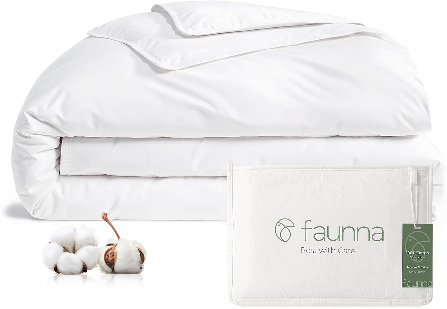 FAUNNA 100% Cotton Duvet Cover, Hypoallergenic Bed Bug Proof White Minimalist Comforter Cover Zipper, Featuring Antimicrobial Product Protection for Enhanced Freshness Breathable Duvet Protector(King)