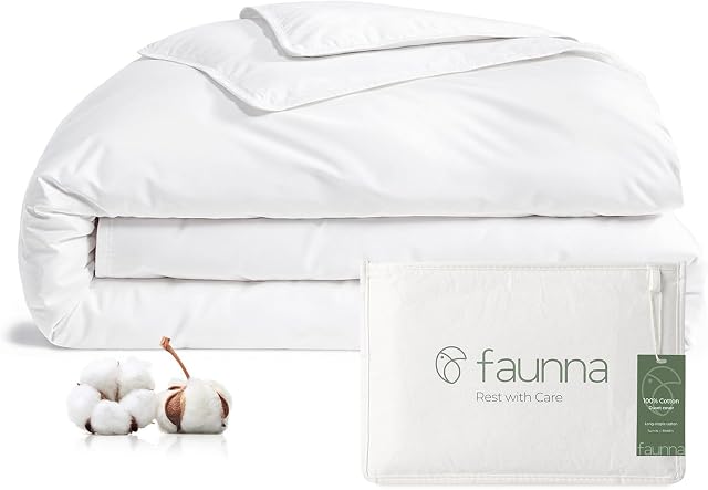 FAUNNA White Duvet Cover Queen Size, 1 Piece 100% Cotton Comforter Protector, Bed Bug and Dust Mite Proof, Zipper Closure, Hypoallergenic Bedding