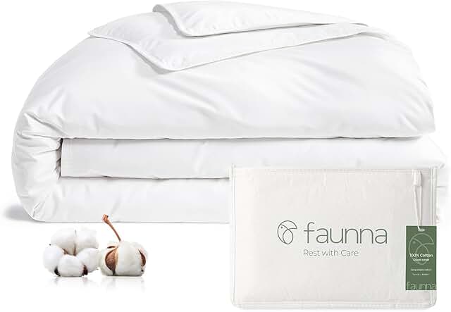 FAUNNA 100% Cotton Duvet Cover, Hypoallergenic Bed Bug Proof White Minim...