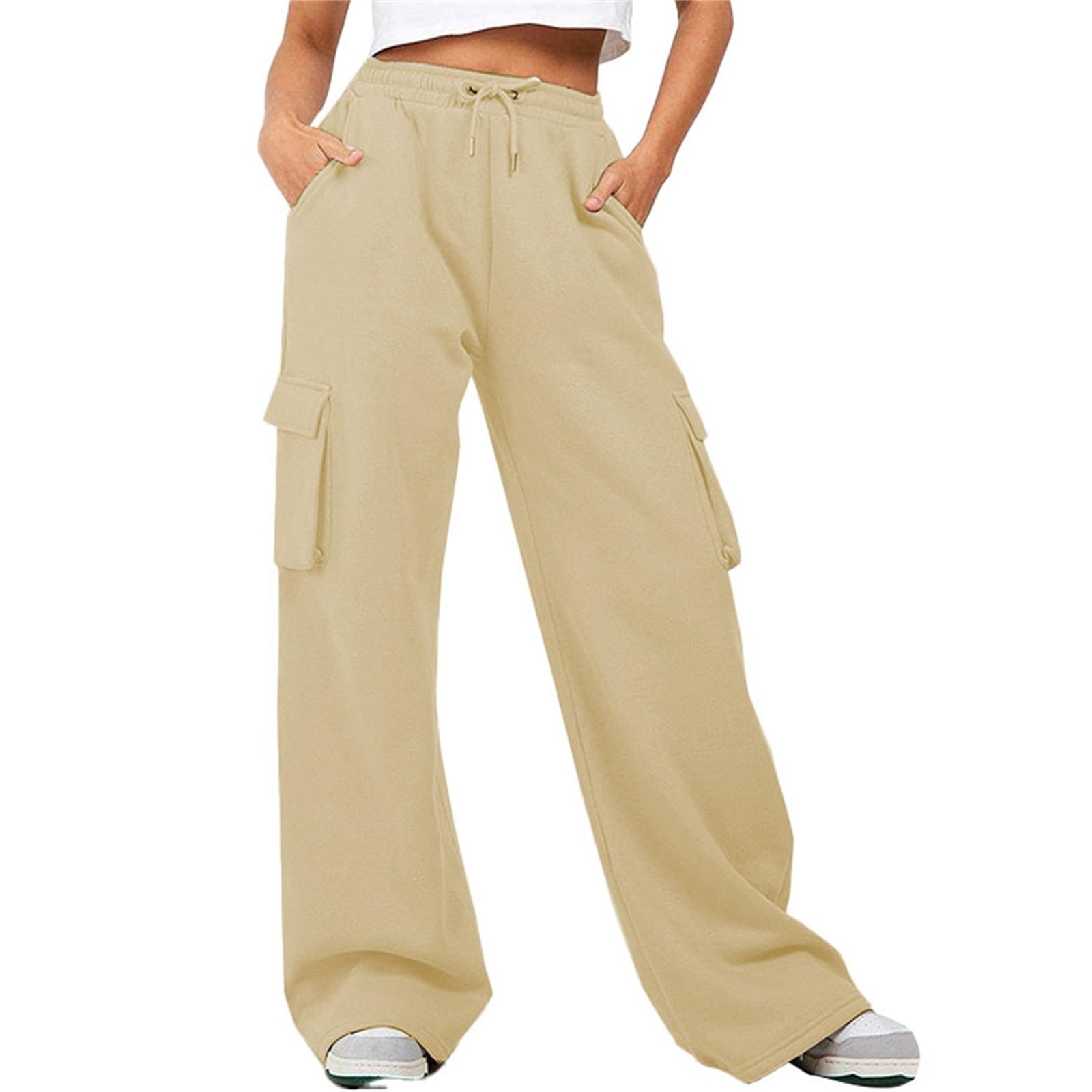 DGZTWLL - Pantaloni sportivi da donna, casual, a vita alta, vestibilità ampia, con tasche