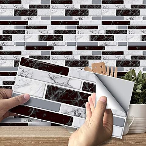 Autocollants carrelage FUNLIFE Marbre gris noir Cover