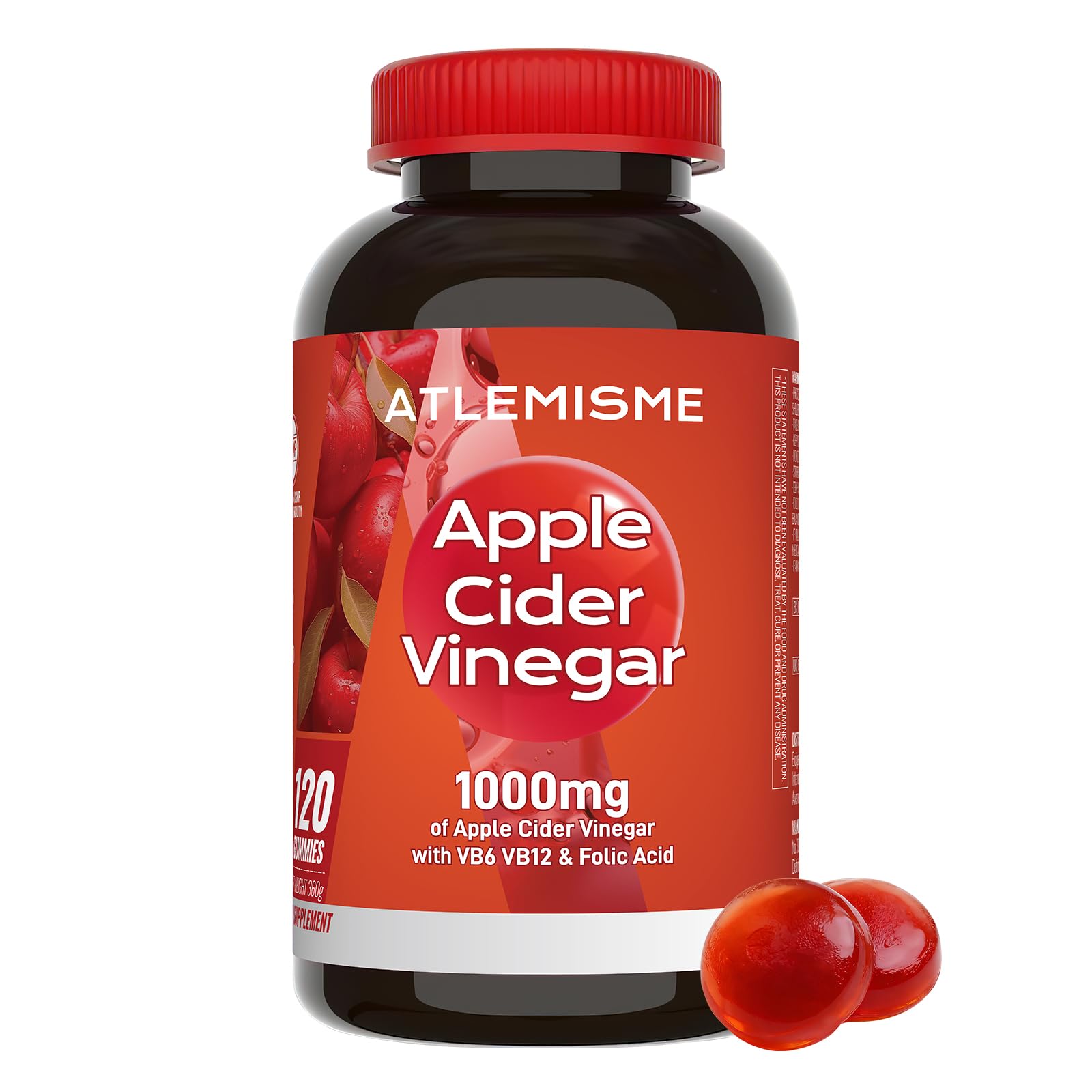 Apple Cider Vinegar Gummies, 120 Count (2 Months), Max Strength 1000mg with B Vitamins & Antioxidants Supports Digestion, Metabolism & Immune Health Vitamin B12, B6, Vegan, Non-GMO