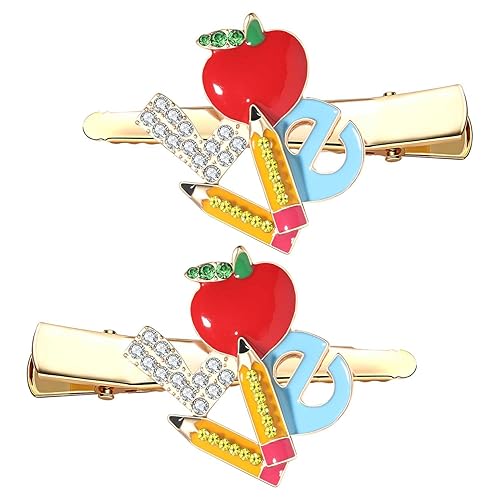 Miniatura 6 de ANGLESJELL Pinzas para el cabello para profesoras para mujer, lindas horquillas de lápiz de manzana, pasadores de pelo de cristal FRI-YAY, accesorio