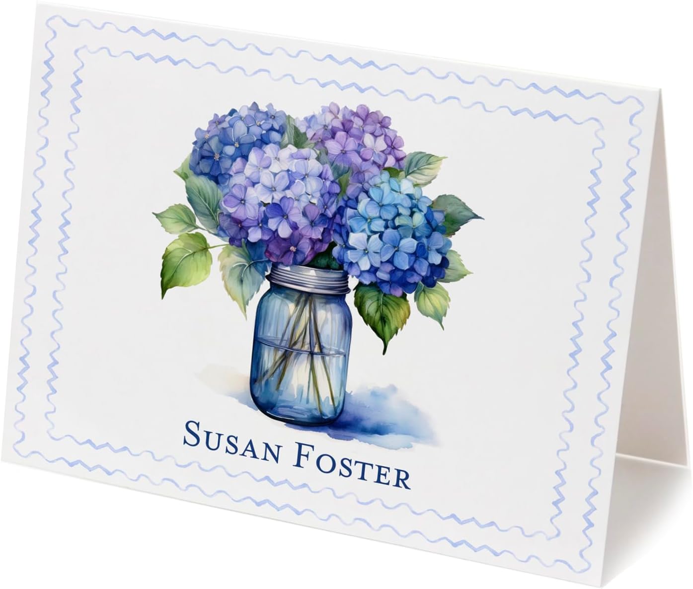 Personalized Folded Note Cards with Blue Hydrangea Design, Personalized Floral Stationary, Watercolor Flower Stationery, Flower Folded Cards, Watercolor Flowers with Name Folded Note Cards