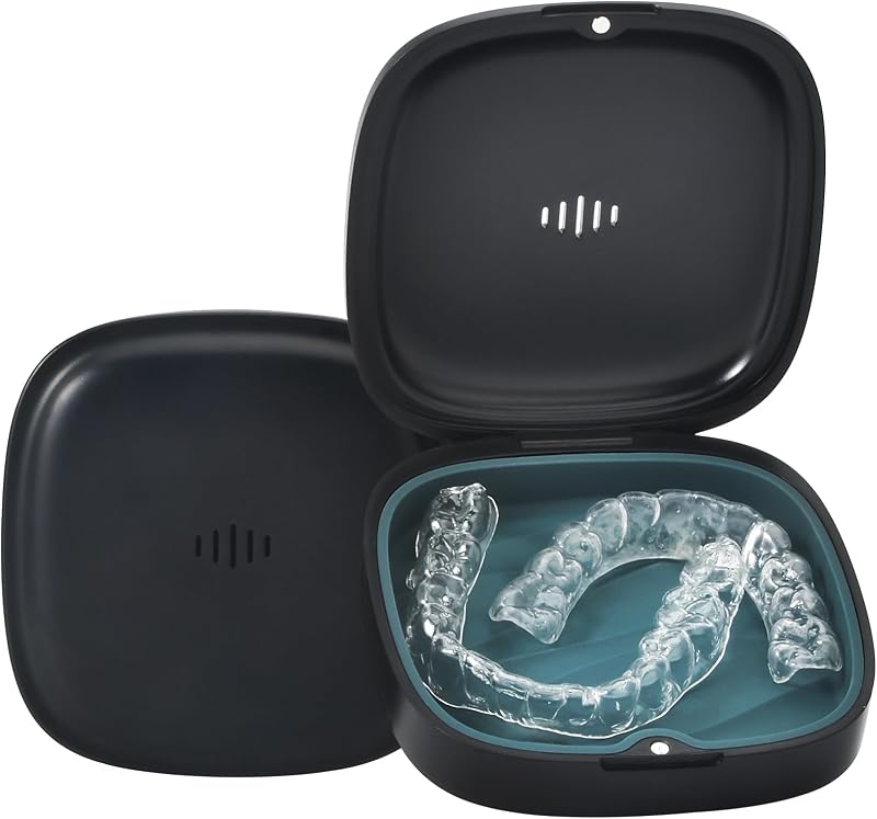 Slim Retainer Case Aligner Case Vent Holes Removable Silicone-Black Green | Compact Pocket Size,Magnetic Closure,Easy Storage,Easy Clean,Portable Travel,Sturdy & Durable,Loss Guard,Sanitary Safe