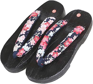 Women Mens Wooden Clogs Sandals,Geta Slippers, Japanese Wood Geta,Japanese Traditional Geta Wooden Clogs Sandals Geta Wide Sole Flip FlopsSizeEU 41,ColorBlue
