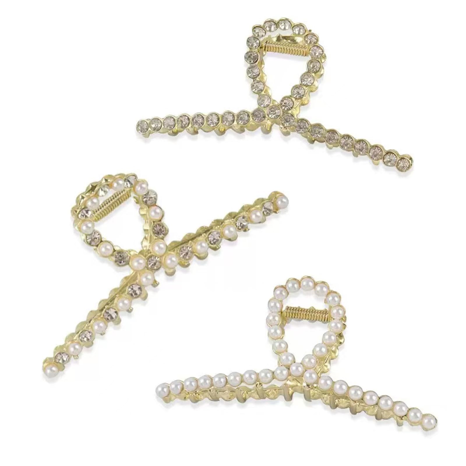 D\'Bello Women\' Gold-Tone Rhine Stone Faux Pearl Hair Clip Set Amazon.com : 3 Pieces Rhinestone and Pearl Hair Claw Clips  main image 2
