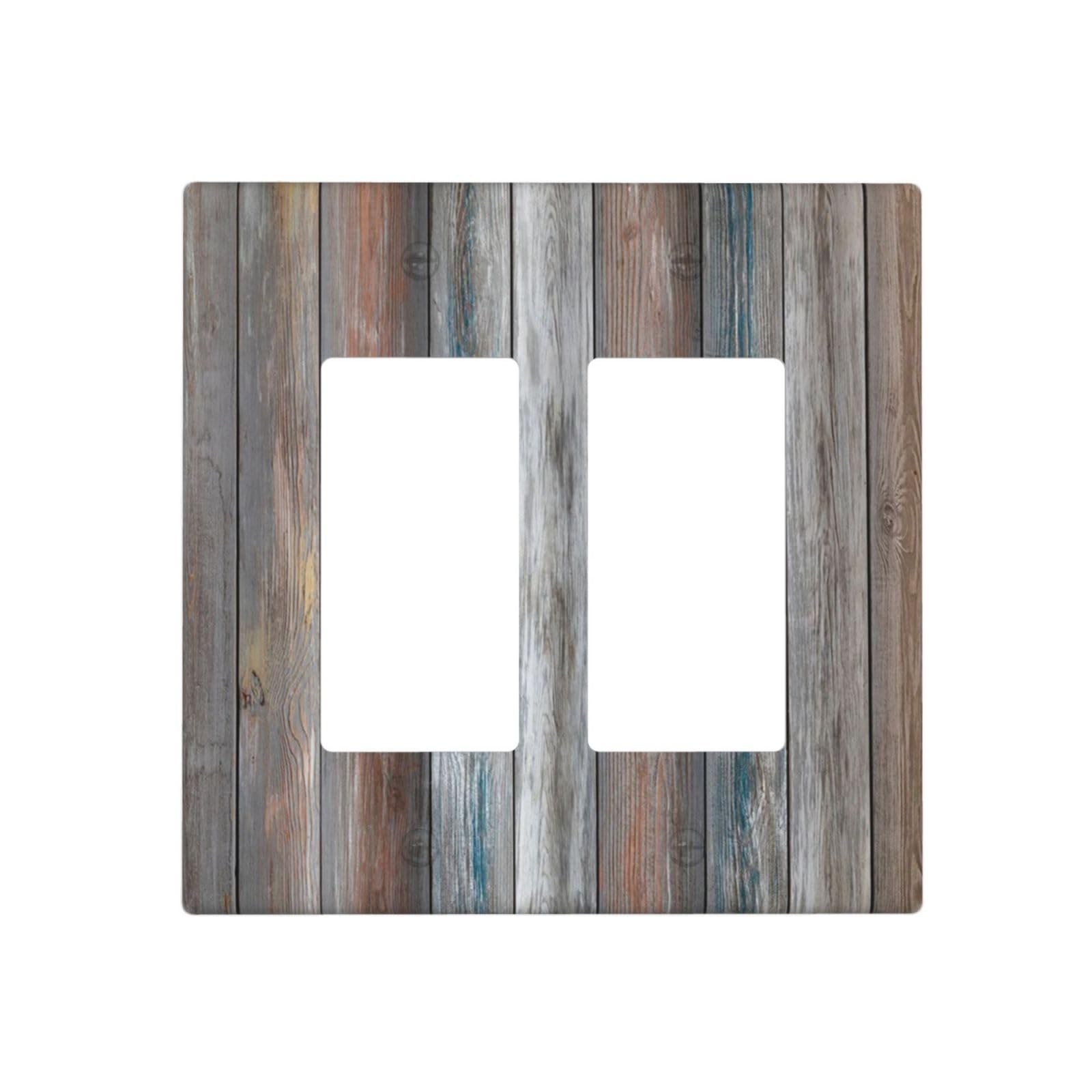 vintage blue grey wood planks antique 2 gang rocker decora country light switch covers decorative dual outlet covers wall plate electrical faceplate switchplate gfci for farmhouse cabin