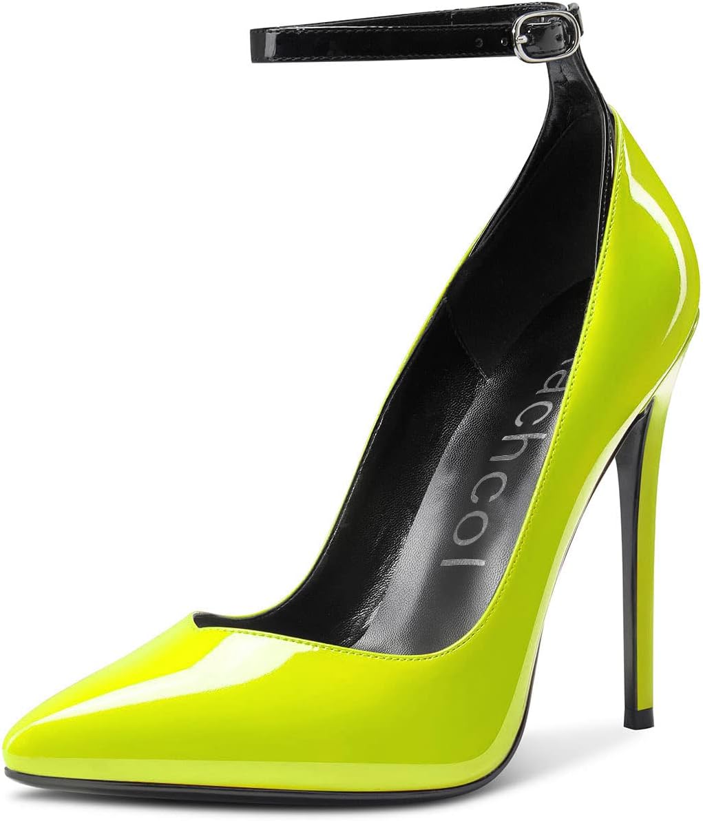 Ankle Strap Inch Pointed Heels Patent Leather Pointed Toe Stiletto