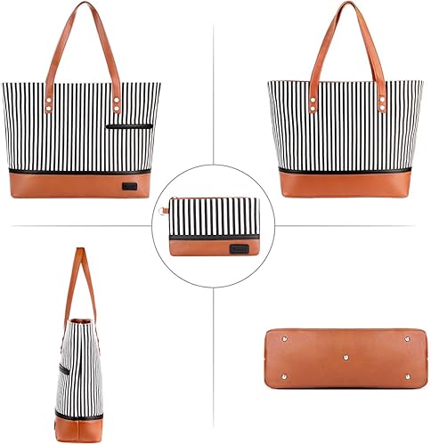 Miniatura 3 de Bolsa de mano para portátil para mujer bolsa de lona grande para mujer bolsa de trabajo impermeable para computadora portátil de 156 pulgadas Negro,