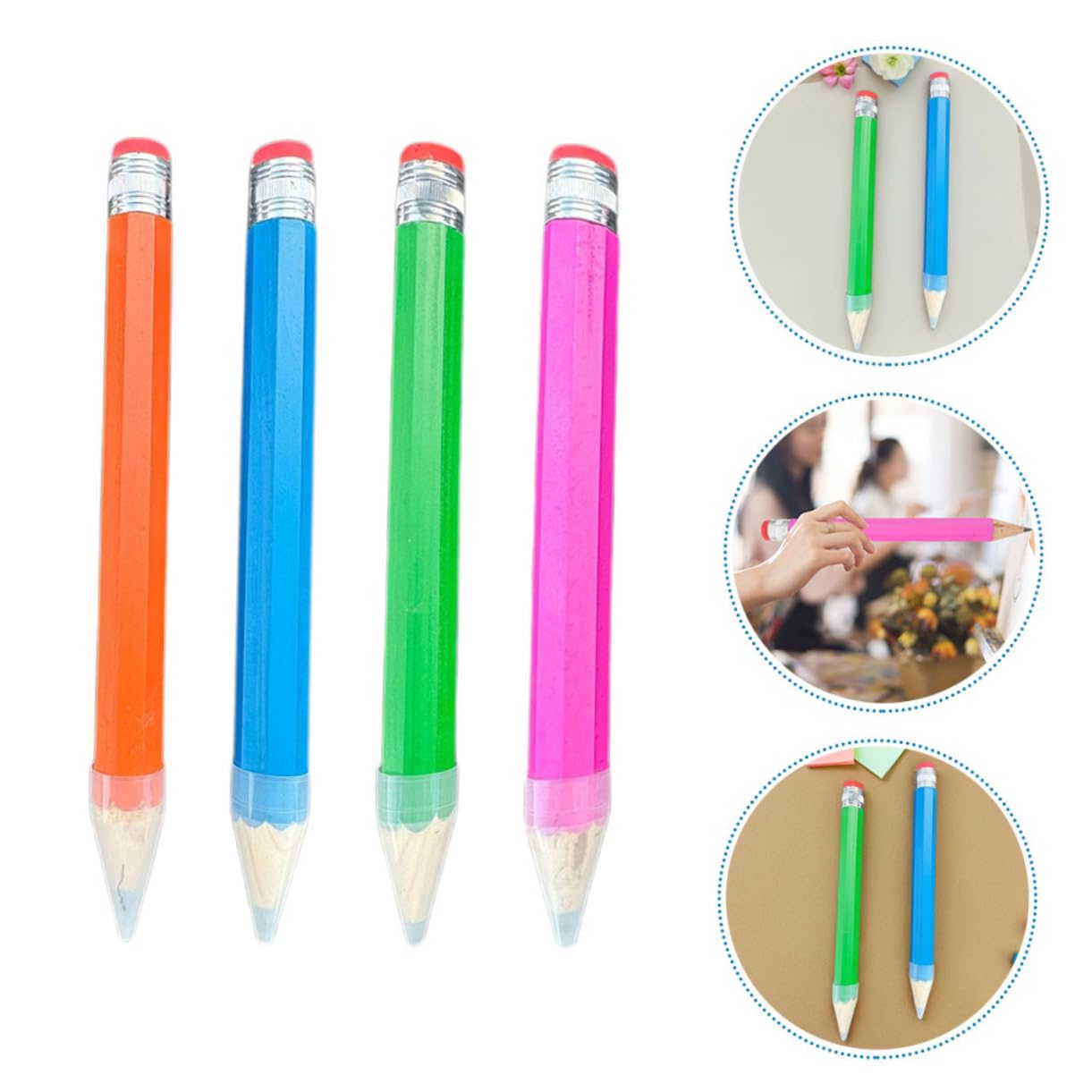 4pièces Lot De Crayons Géants Bois Colorés Pour Dessin Et Écriture Accessoire De Papeterie Et Projet Garçon Fille