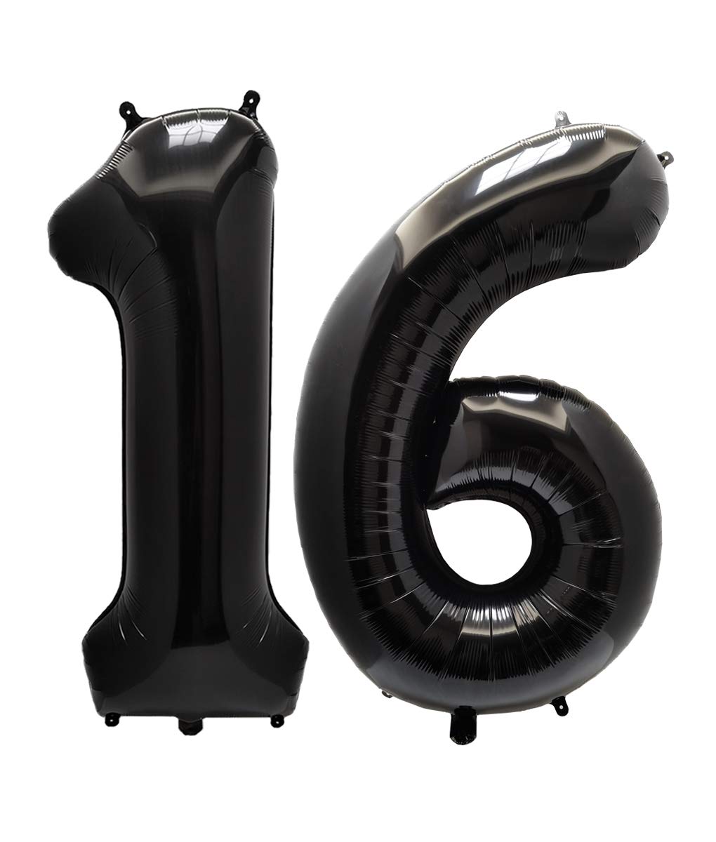 AULE 40 Inch Jumbo Black Foil Mylar Number Balloons for Boy Girl 16th Birthday Party Decorations 16 Years Old Anniversary Party Supplies — image 1
