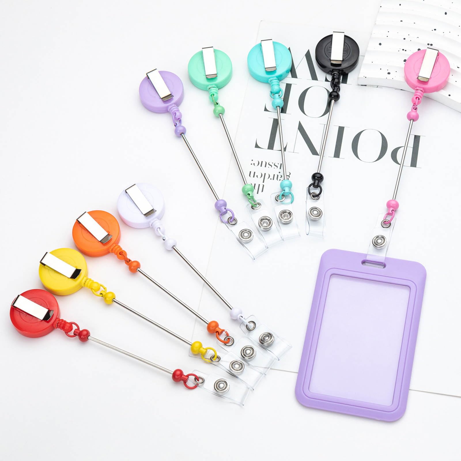 SZYDD Metal Easy to Pull Buckle Colorful Beaded Keychain with Retractable Clip Stylish Key Chain Card Sleeve Accessory