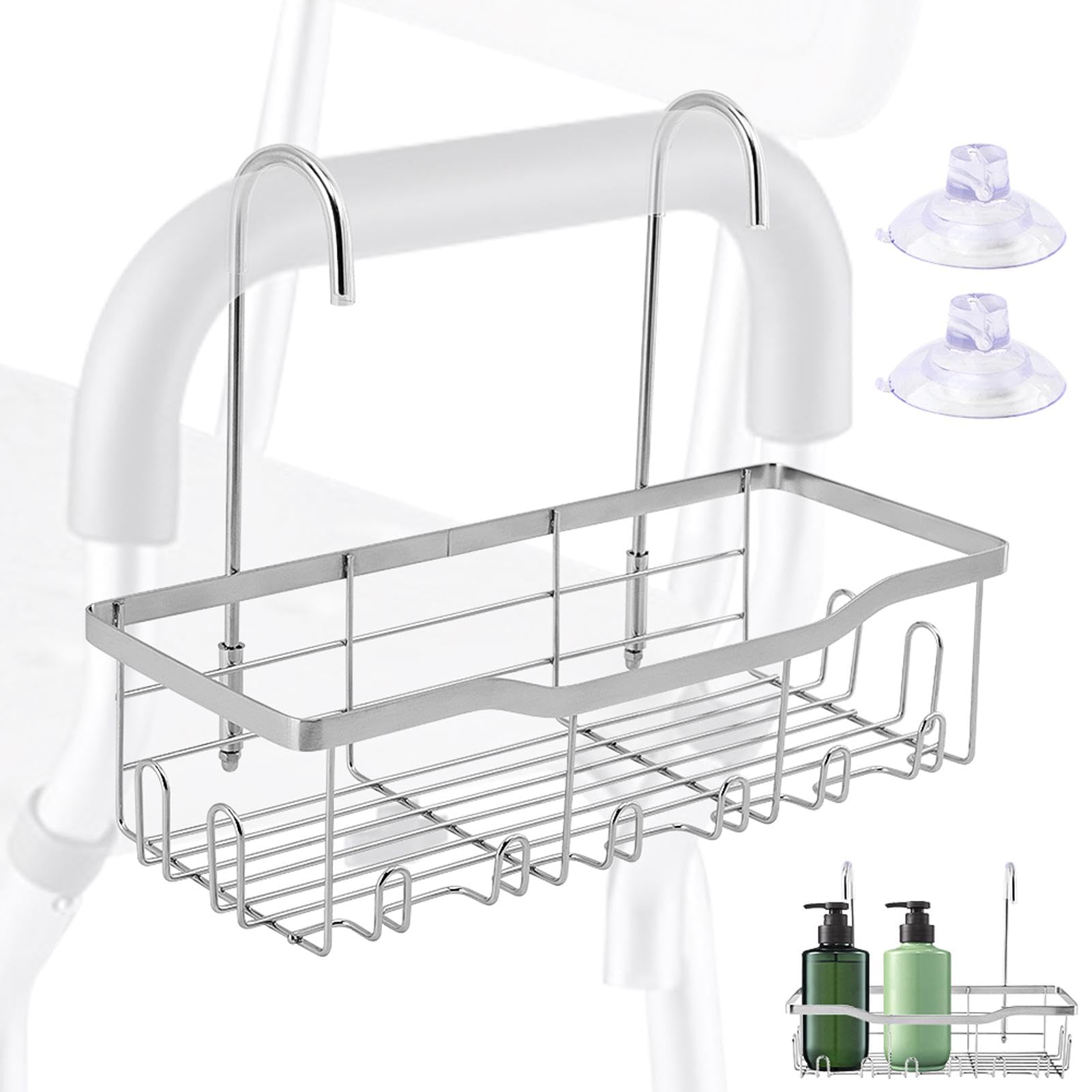 Velarionna Shower Caddy Hanging Stainless Steel Showers Organizer Rack with Hooks and Suction Cup for Elderly Seniors Disabled