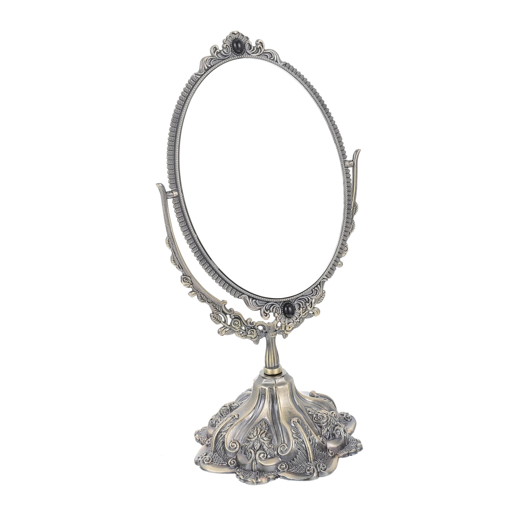 Vintage Kosmetikspiegel Doppelseitig Metall Tischspiegel Schminkspiegel Retro Design Eleganter Desktop Make Up Spiegel für Hochzeit und Tägliche Anwendung