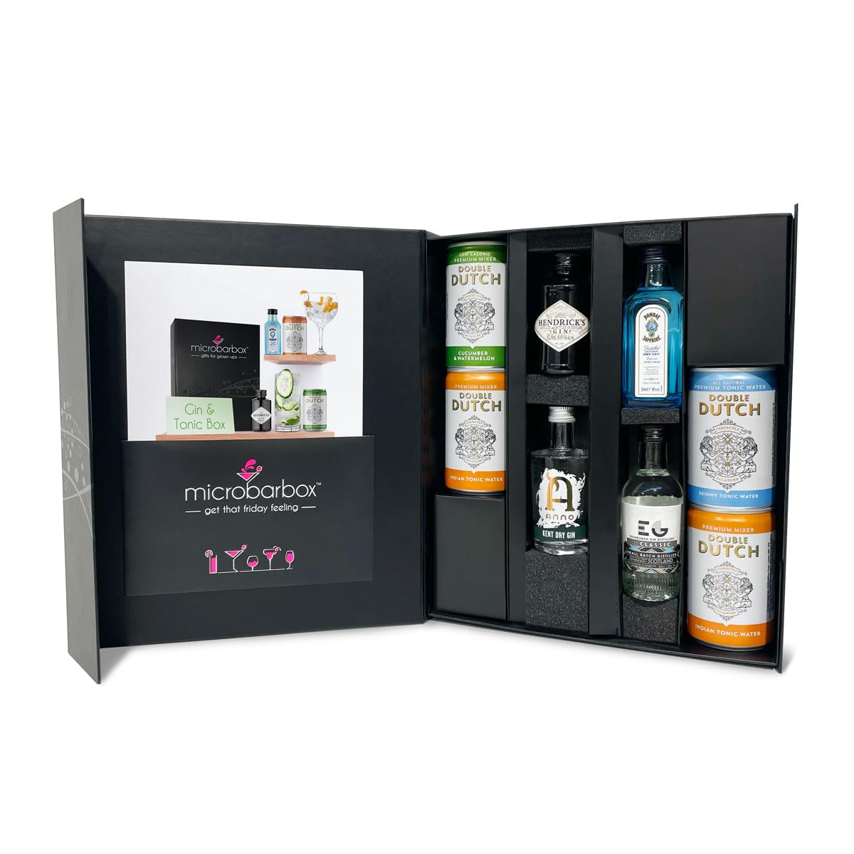MicroBarBox Gin and Tonic Gift Set in a Premium Luxury Gift Box | including Hendricks, Bombay Sapphire, Anno & Edinburgh Gin | Gin Gifts, Gin Gifts for Women, Gin Gifts for Her