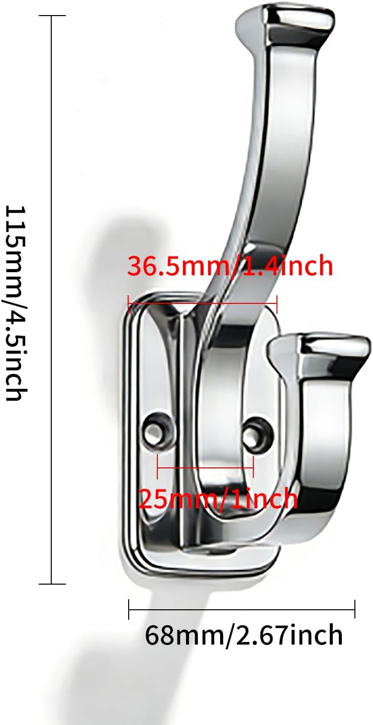 5 Pack 4-1/2inch Polished Chrome Coat Hooks zinc Alloy mudroom Hooks, Strong Load-Bearing for Bedroom Entrance wall, Hanging Clothes Hanger Behind the Door, Bathroom Towel Robe Hooks