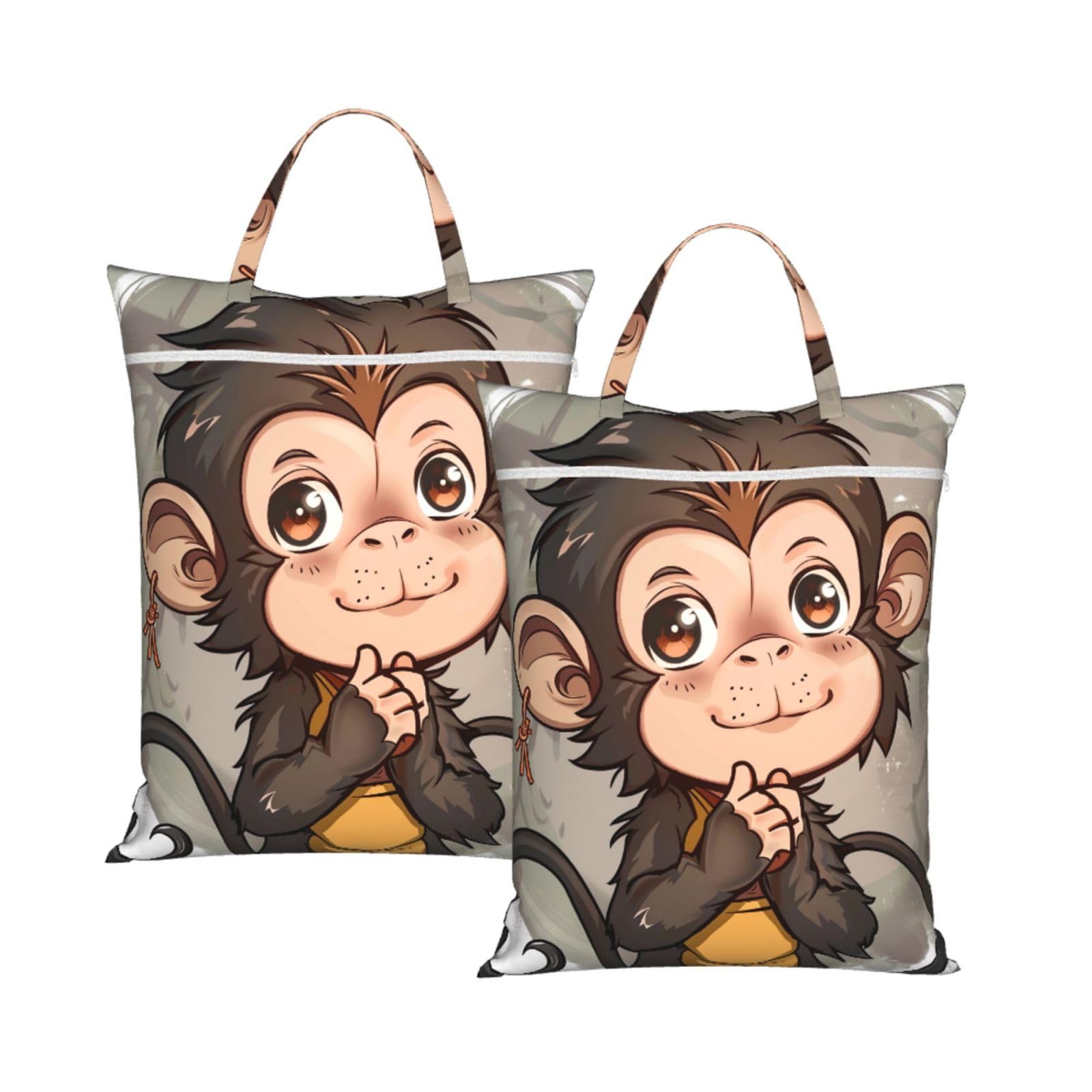 Large Travel Laundry Bags,Monkey art Print with Handle Foldable Laundry Bag for Holidays Gym Swimming and Family Trips, 2Pcs