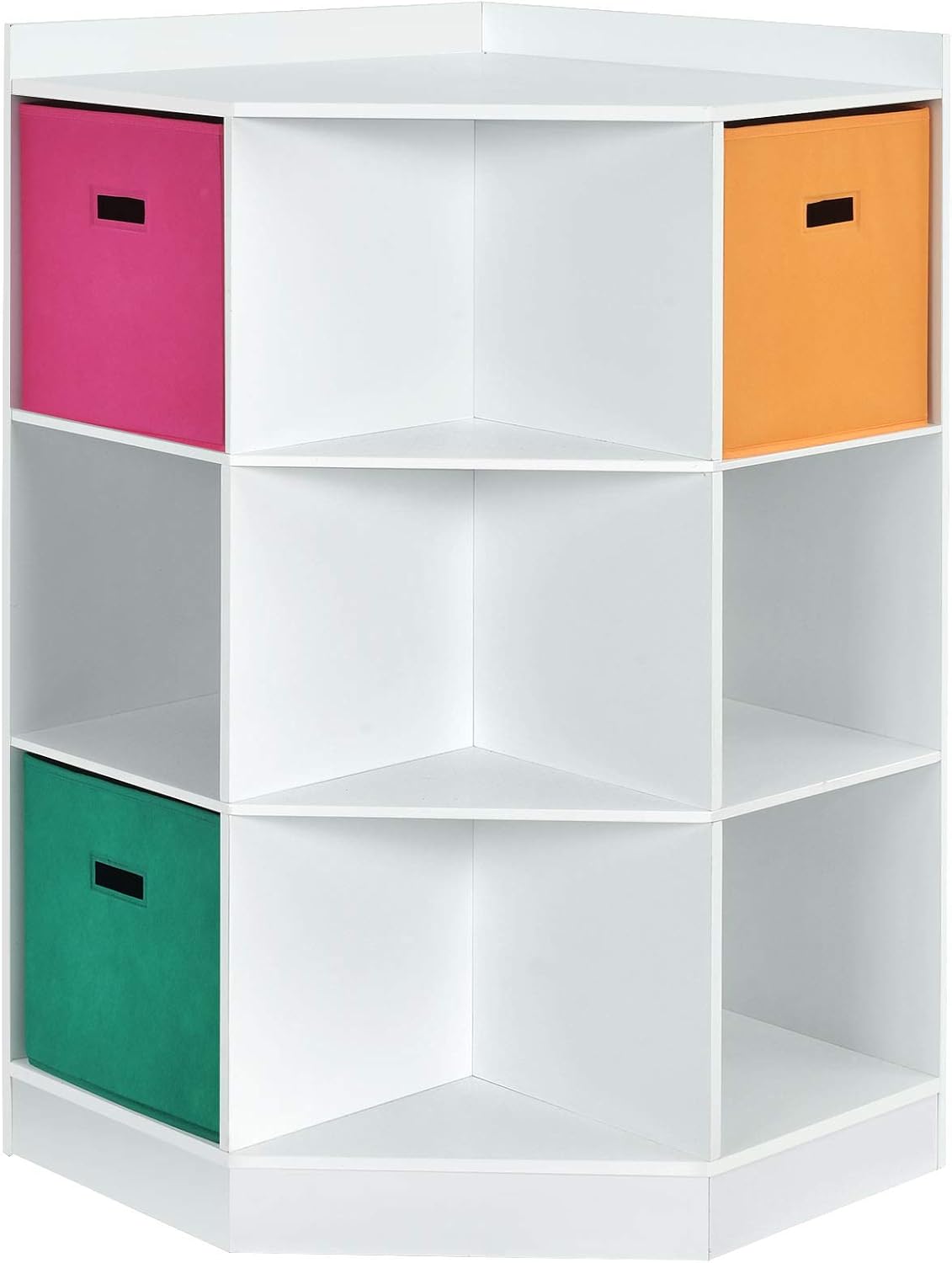 HONEY JOY Kids Toy Storage Organizer, 9-Cubby Toy Bin Organization Storage Cabinet w/Display Shelf & 3 Removable Basket, Wooden Corner Storage Unit for Playroom, Kids Bedroom, Nursery Daycare(White)