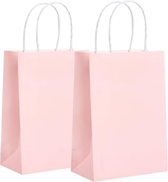 32 Pack Paper Gift Bags with Handles, 5.8"3.2"8.25" Party Favor Bags, Small Goodie Bags Bulk for Birthday, Crafts, Wedding, Party Supplies Valentines Day Pink