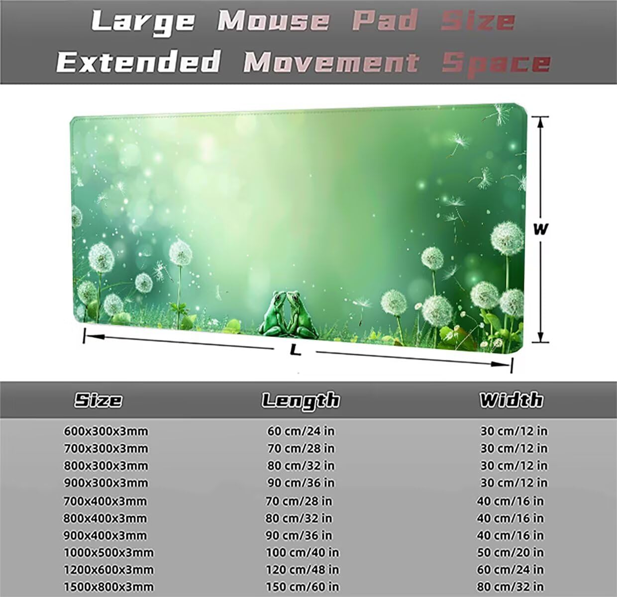 Tappetino per Mouse Gaming XXL 1200x600x3mm– Ufficio Mousepad Grande – Migliora la Velocità e la Precisione Tenuta Stabile Sottomano per Ufficio e Casa Accessori Scrivania Rana PjY6817 O-7
