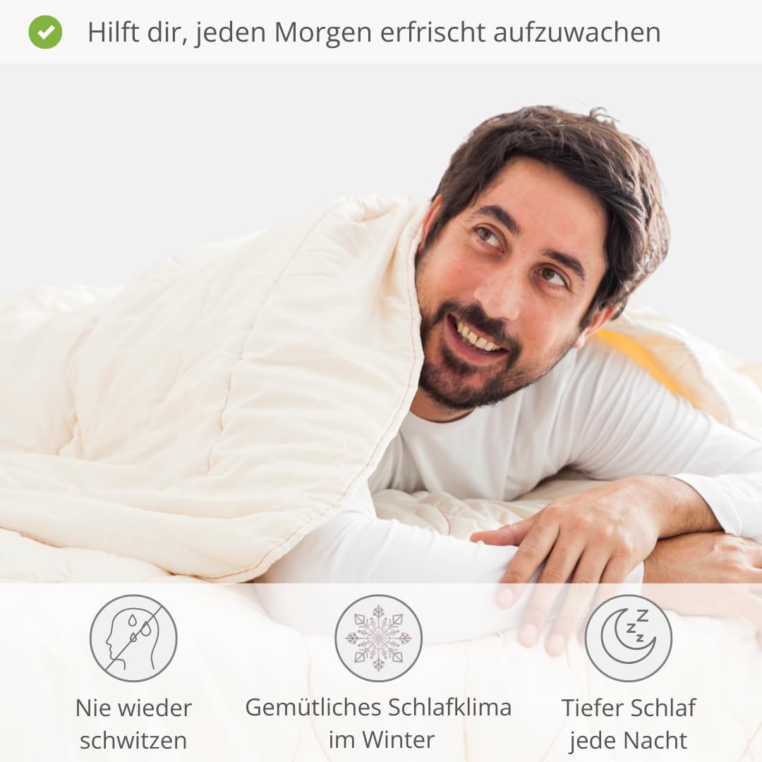 Winter Bettdecke extra warm Bio Baumwolle in Premium Qualität - 460g/m2 Swisswool Füllung (135x200 cm)