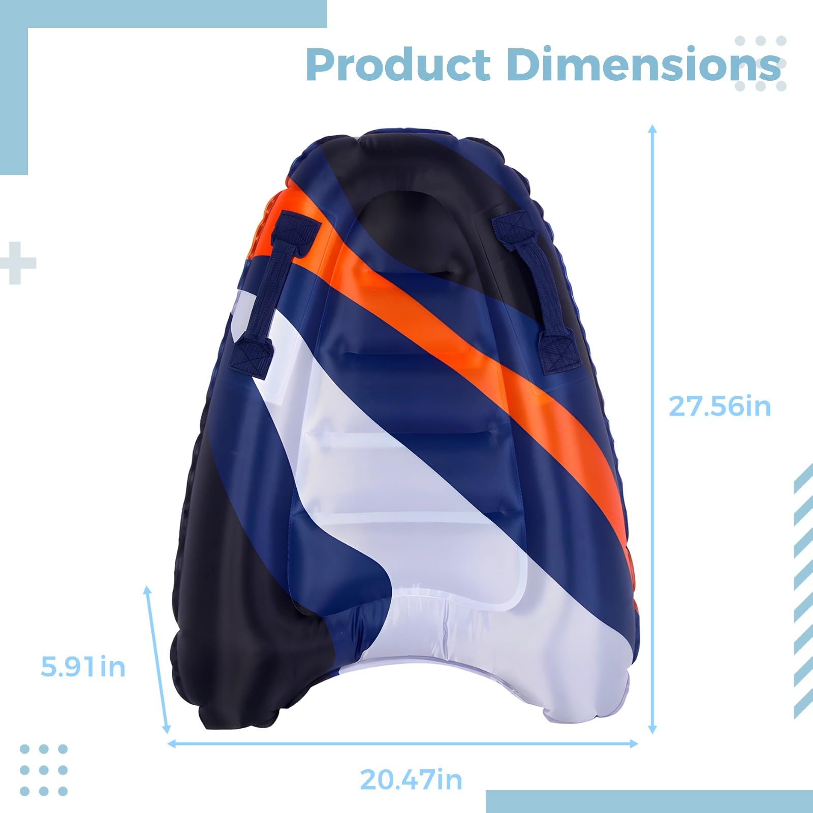 Aufblasbares Surfboard für Jugendliche und Erwachsene, 70 x 52 x 15 cm, gestreiftes PVC Bodyboard mit Griffen, leicht, tragbar, schwimmfähig, ideal für Schwimmen und Wasserspaß am Strand