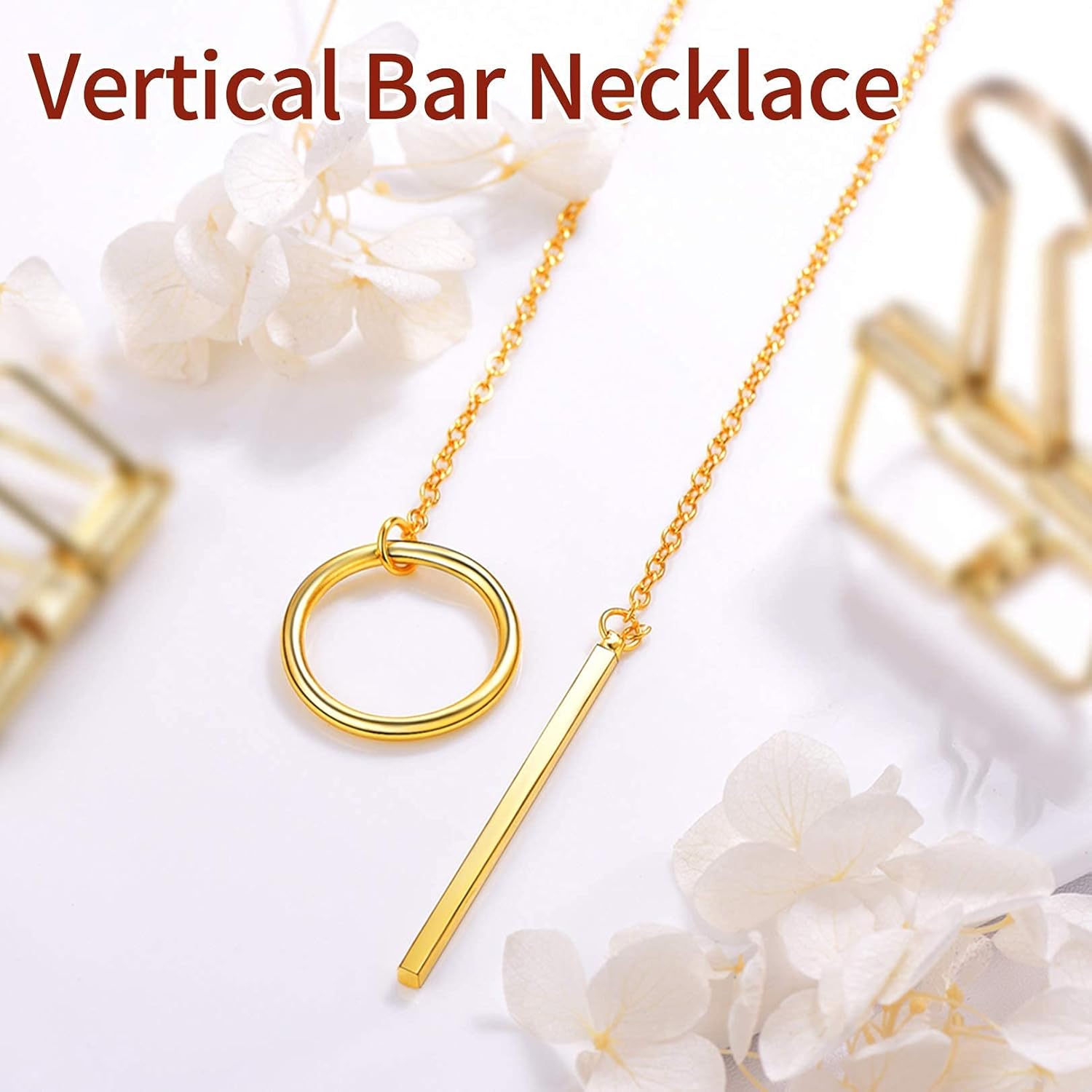 Miniatura 8 de FOCALOOK Long Necklaces for Women 18K Gold Plated Dainty Drop Bar Pendant Lariat Y-Shaped Necklace 28inch73cm