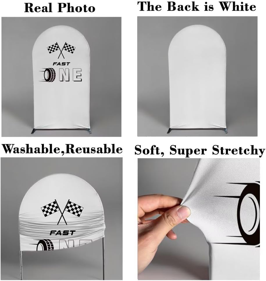 Arch Backdrop Cover 6FT Fast One Racing Car Them Spandex Arch Stand Cover for Boys Let's Go Racing Birthday Party Decoration Supplies (No Stand!)