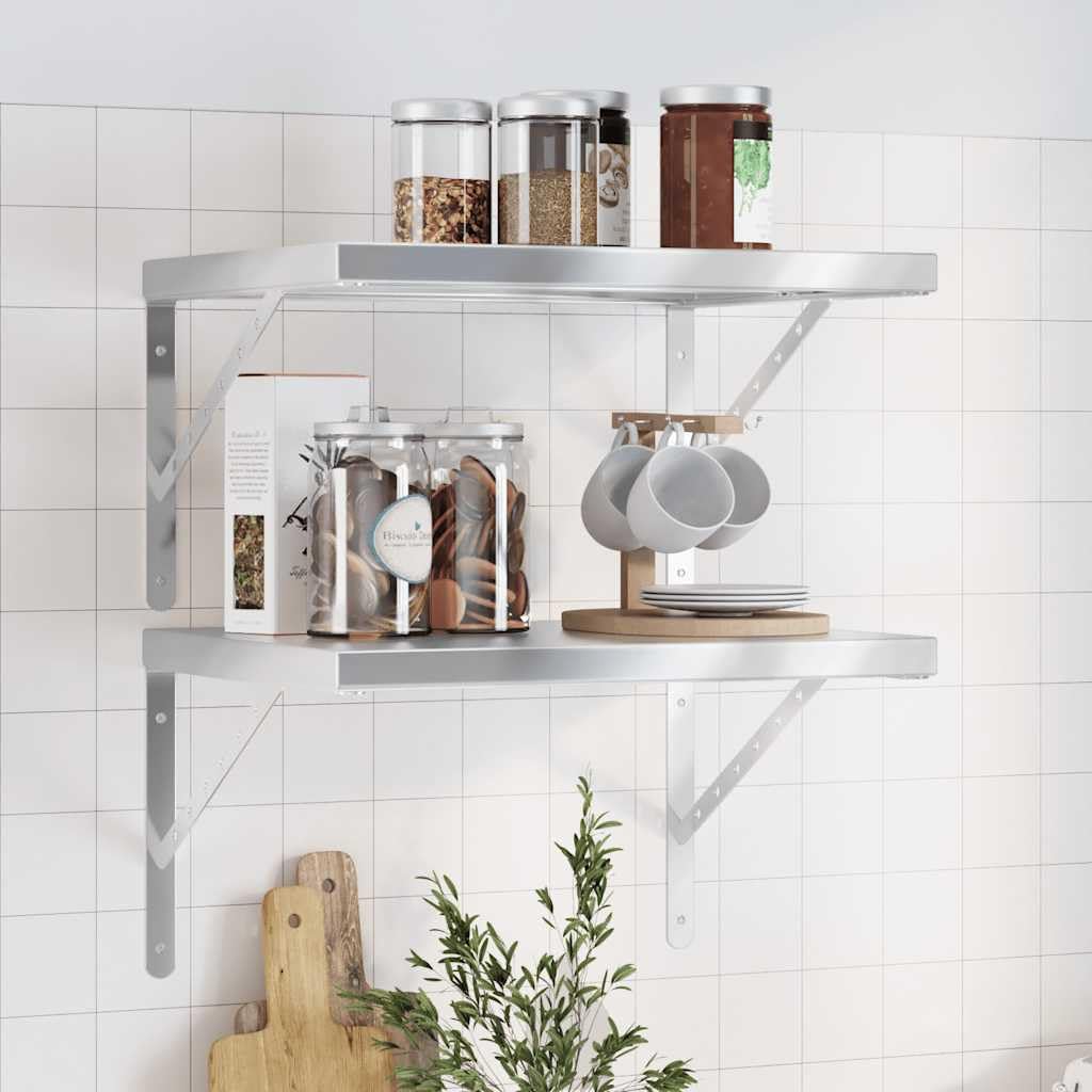 vidaXL Mensole a Muro 2 pz 50x40 cm Argento in Acciaio Inossidabile