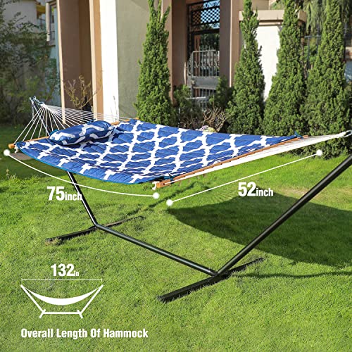 Double Outdoor Hammock With Stand, 2 Person Cotton Rope Hammock With Polyester Pad And Pillow For Backyard Porch Patio Garden #TOP6