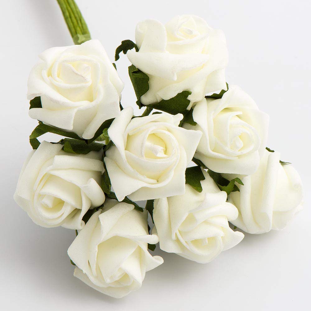 Italian Options Colourfast Artificial Foam Rose Flowers Wedding Bouquet, 3cm, Ivory