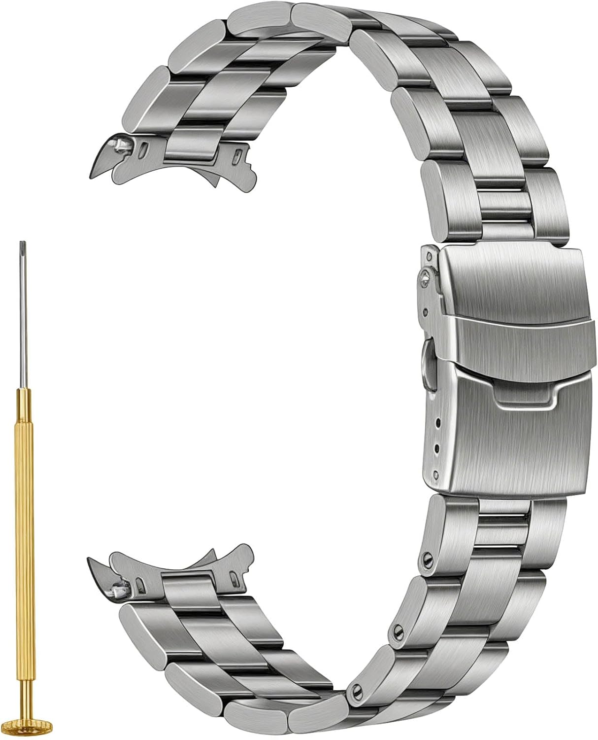 YISIWERA Stainless Steel Curved End Watch Band Replacement Double FlipLock Buckle Metal Watch Strap Bracelet for Men Women