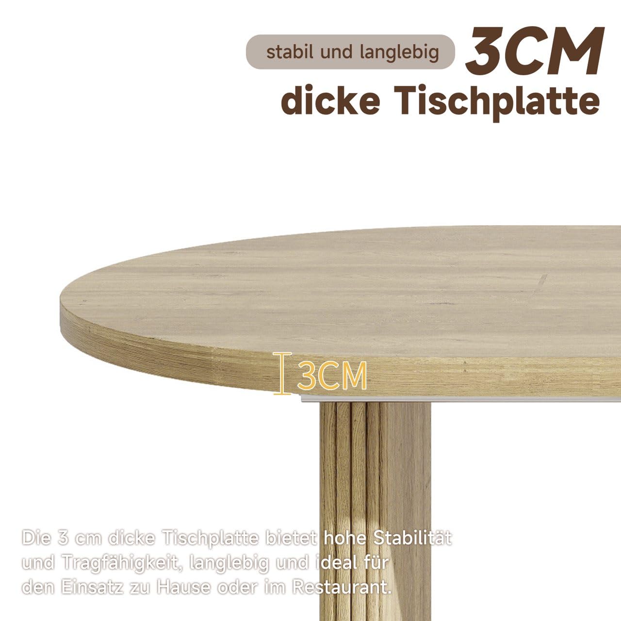 Mesa de comedor, extensible, 140/200x90 cm, para 6 a 8 personas, mesa de cocina con tablero de 3 cm, esquinas redondeadas y patas con láminas, mesa de comedor moderna, aspecto nogal (Oak)
