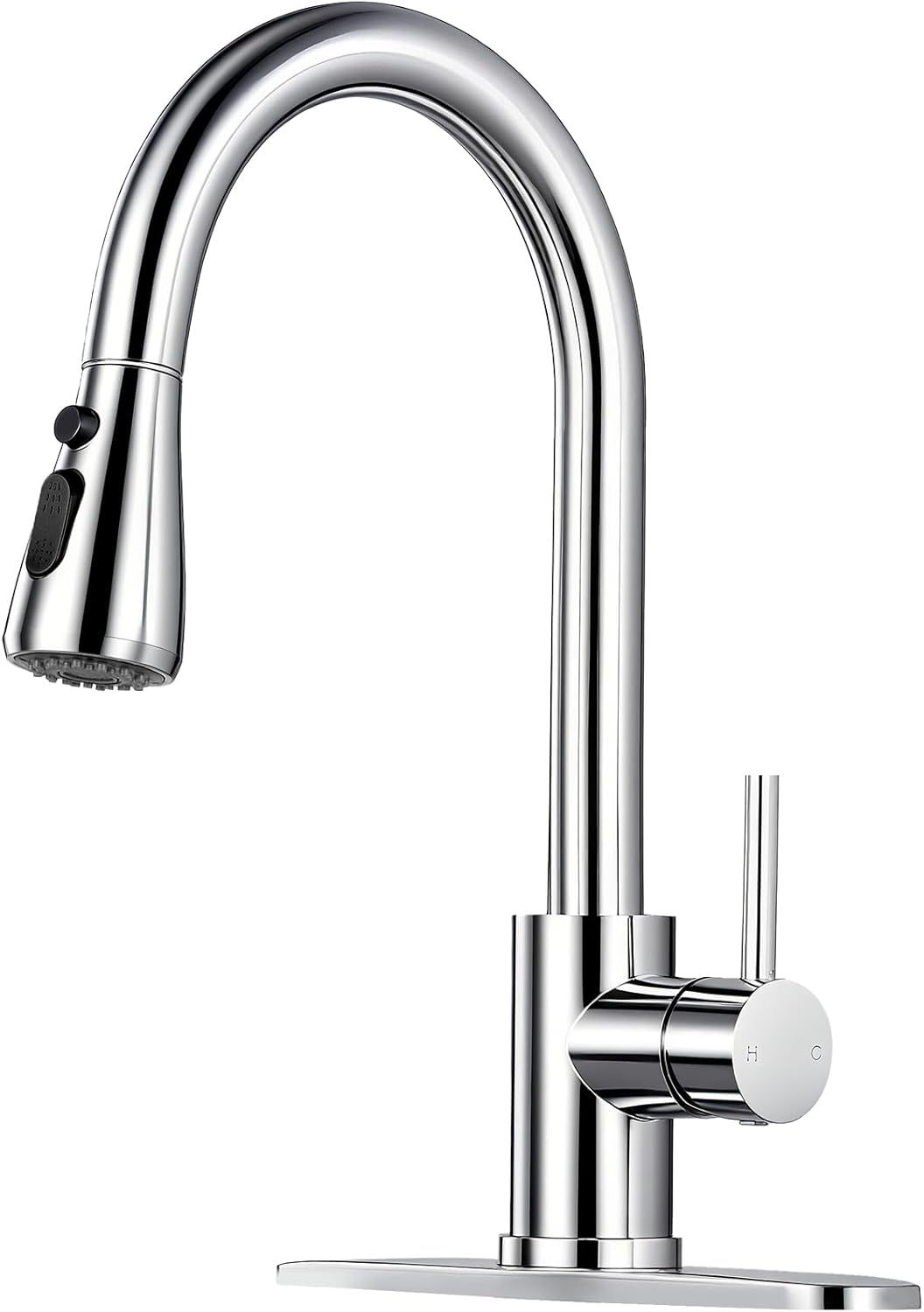 Kitchen Faucet with Pull Down Sprayer - Polished Chrome Single Handle Kitchen Faucets, High Arc Stainless Steel Pull Out Kitchen Sink Faucet with Deck for RV Laundry Farmhouse Bar