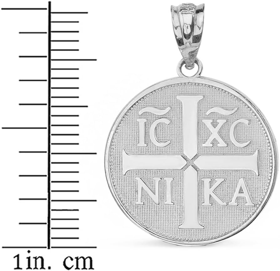 Religious Jewelry Sterling Silver Christogram Symbol IC XC NIKA Jesus Christ Conquers Medallion Pendant - Image 2