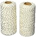 Pangda 2 Rolls Christmas Twine 2 mm Gift Wrapping Twine Cotton Bakers Twine with Gold Wire for Christmas DIY Party Supplies, 656 Feet Totally (White)