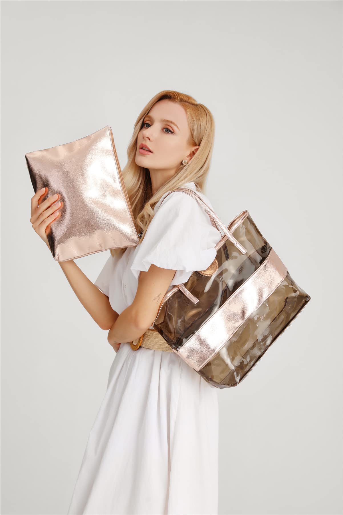 Barabum Classy Waterprof Clear Tote Beach Shoulder Bag for Shopper Work