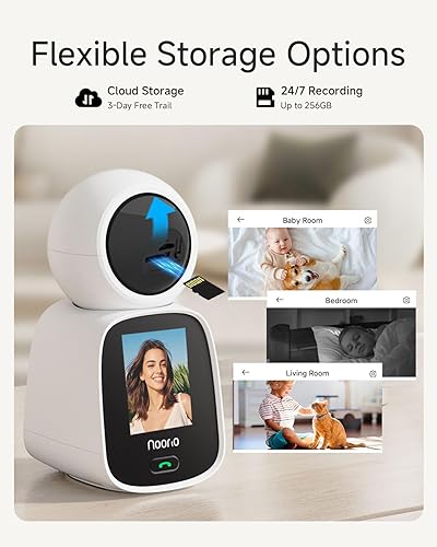 Miniatura 4 de Noorio Cámara de videollamadas de dos vías 5G, cámara para mascotas 2K con aplicación de teléfono, cámara PTZ de 360 con altavoz, visión nocturna a