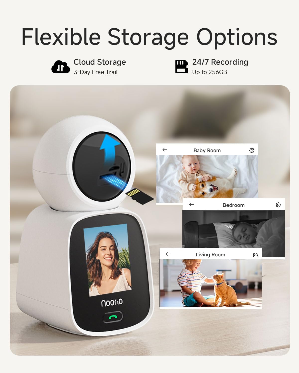 Noorio Caméra de Surveillance Intérieure 2K WiFi Double Bande (5G/2.4G) - PTZ Rotative, Audio Bidirectionnel, Détection Humaine et Suivi Automatique, Moniteur Bébé