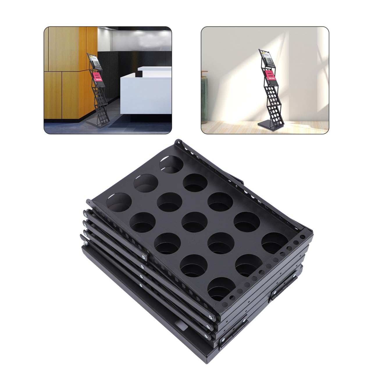 Présentoir à Brochures Multicouche A4 en Fer Noir Pliable Vertical